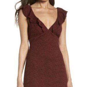 NWOT Lulus Burgundy Ruffle Lace Cocktail Mini Dress - US L